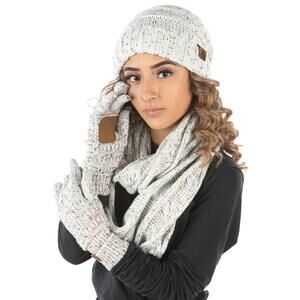 2418 Women's Burgundy Winter Hat Scarf And Glovess Set Matching Beanie